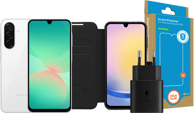 Detalle de Samsung Galaxy A26 128 GB Weiß 5G – mit Ladegerät 25 W und Komplett-Zubehörset