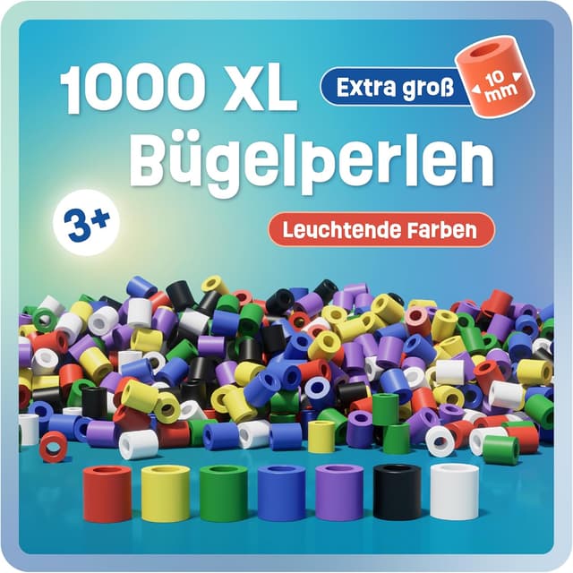 Detalle de Smowo® Große 10mm Bügelperlen (1.000 Stück) in 7 Farben – XL Steckperlen für Kinder ab 3 Jahren