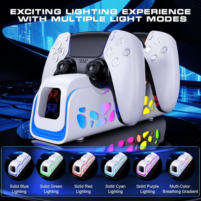 Detalle de PS5 Controller Charger Dual-Sensing Edge Charging Station (6 LED + RGB Modes) for PS5 Slim/Pro