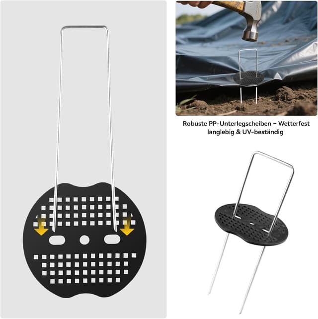 Detalle 2 de Unkrautvlies Haken 50 Stk U‑förmige Erdanker mit Scheiben