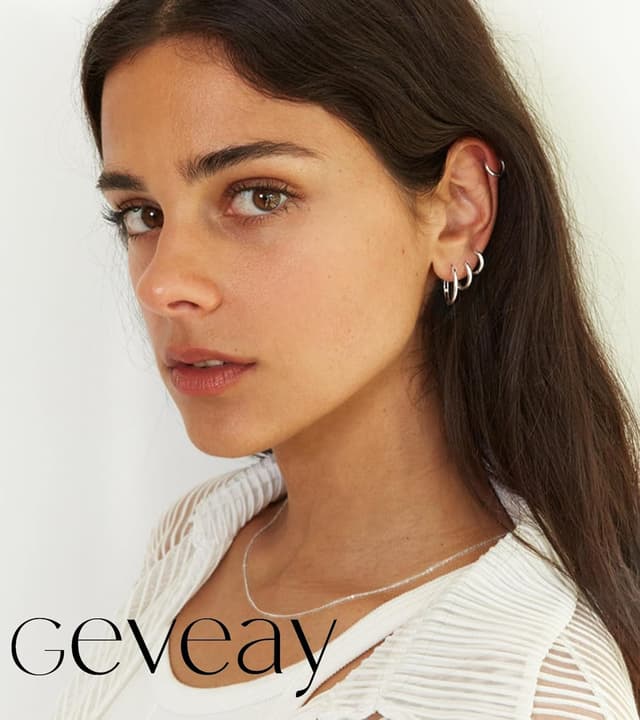 Thumbnail 6 de Geveay sterling silver hoop earrings set for women (5 pairs) – small huggies, helix and cartilage sizes