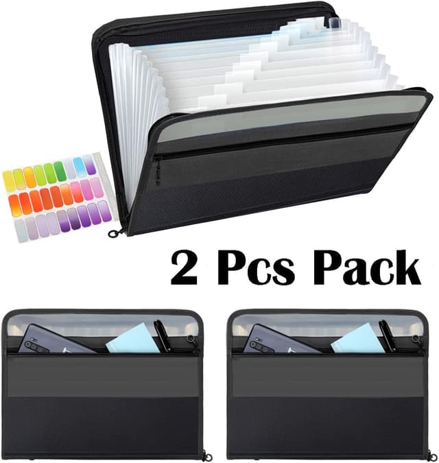 Thumbnail 6 de TRANBO Dokumentenmappe A4 mit 13 Fächern und Reißverschluss (2er-Pack) – erweiterbar, schwarz