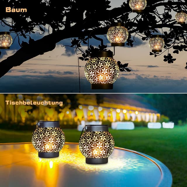 Detalle de Görvitor Solarlaterne für Außen (2er-Set) IP65 – Metall, warmweißes LED-Licht für Garten, Balkon & Terrasse
