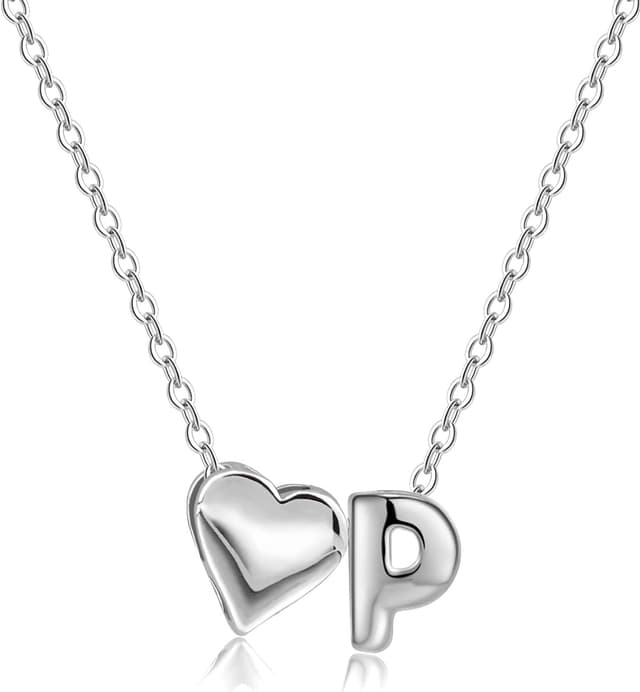 Detalle de LIHELEI Silber Herz-Initialen-Halskette (925) – Kette mit Herz-Anhänger von A–Z für Damen