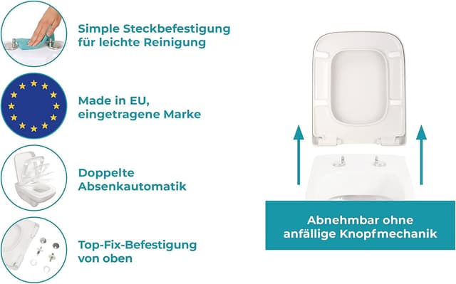 Detalle de Calmwaters® antibakterieller WC-Sitz mit Absenkautomatik für Keramag Renova Nr. 1 Plan (202150/202160) – Duroplast, weiß