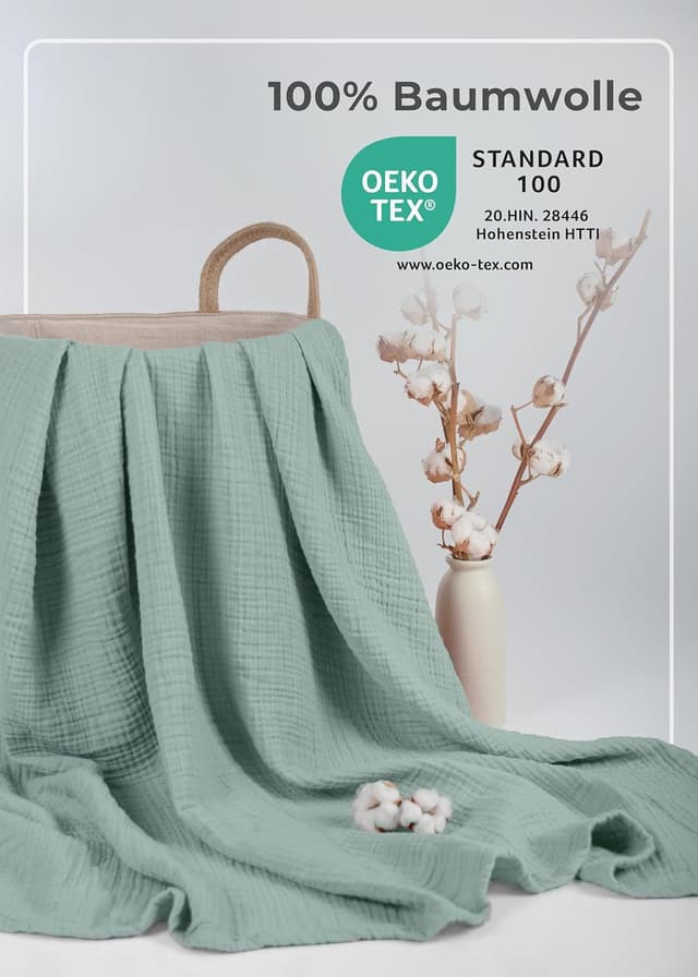 Thumbnail 2 de LAYNENBURG Musselin Babydecke 120x120 mintgrün