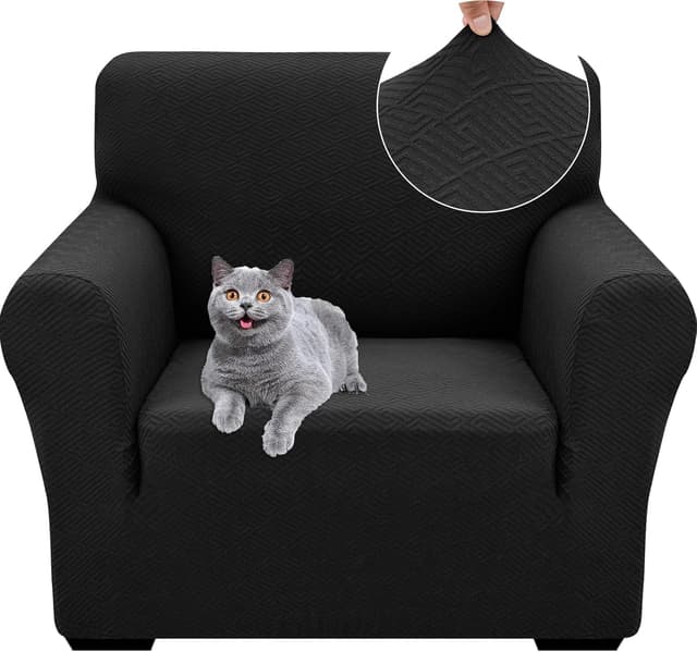 Detalle de Ystyle Copridivano 1 posto con braccioli elasticizzato antigraffio antiscivolo, universale jacquard geometrico nero