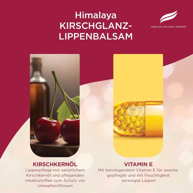 Detalle de Himalaya Cherry Shine Lippenbalsam mit Kirschkernöl & Vitamin E – natürlich glänzender Schutz für die Lippen
