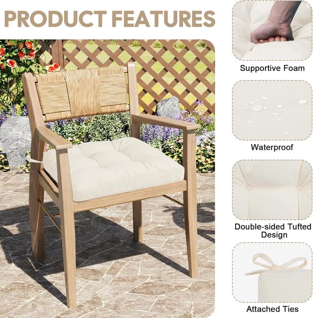 Detalle 2 de PrimepatiO Outdoor Garden Chair Cushions Set of 2 (8cm thick, waterproof) – Beige 50 x 50cm