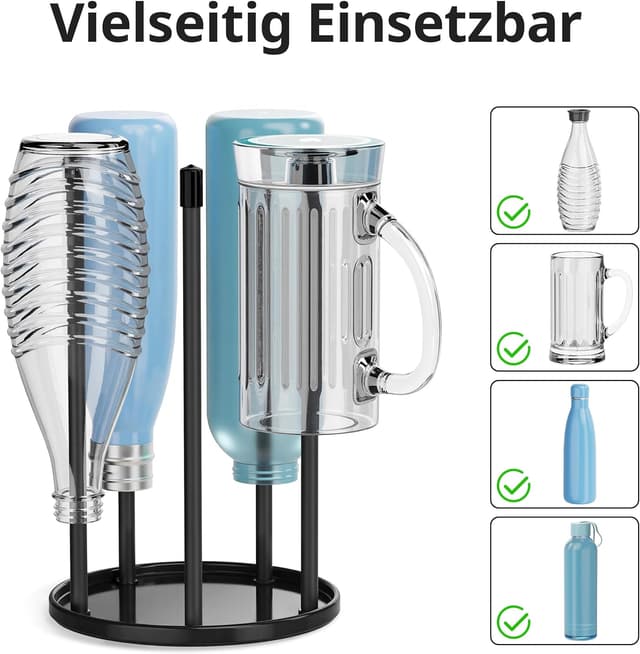 Detalle de Emil Flaschen Flaschenhalter für SodaStream – Keramik-Abtropfständer mit Wanne für 5 Crystal-Flaschen in Schwarz