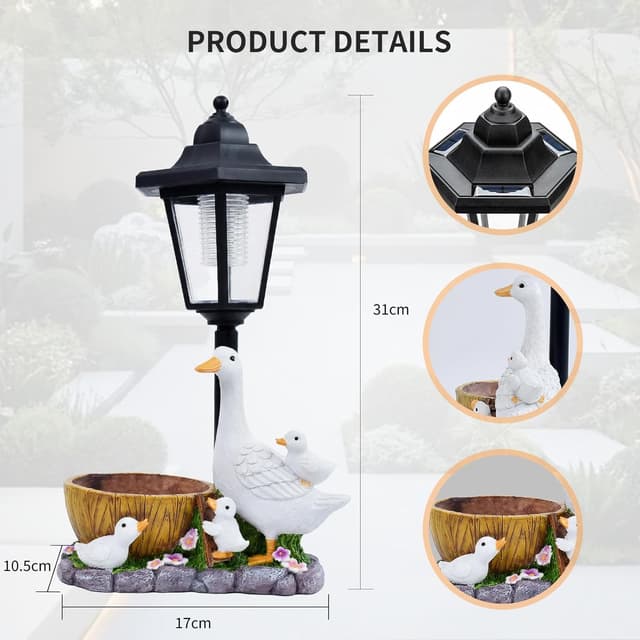 Detalle de 2026 Garden Duck Statues with Solar Lantern Flowerpot – solar-powered yard art for patio, lawn and porch