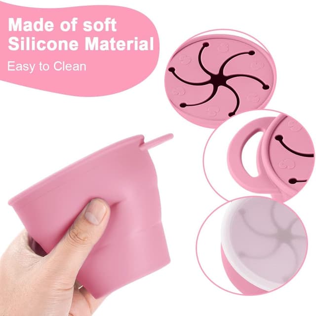 Detalle de Vicloon Tasse à collation en silicone pliable (boîte à goûter avec couvercle et poignées), sans BPA