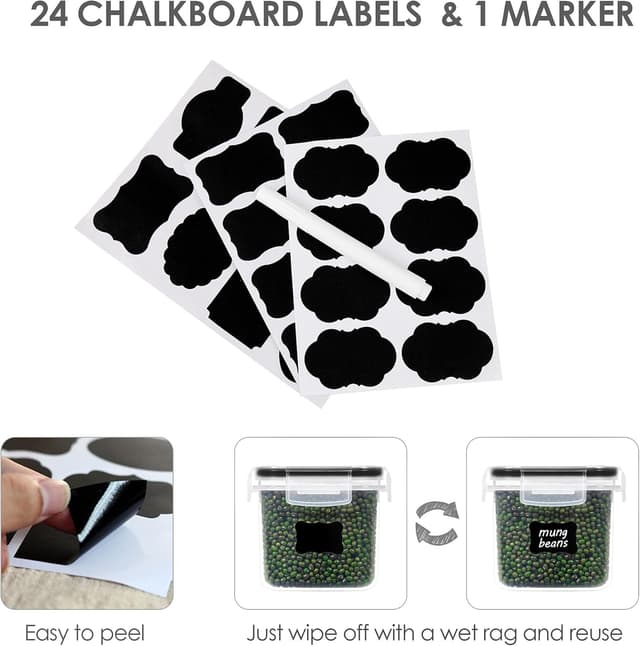 Detalle 2 de Vtopmart Vorratsdosen-Set 0,8 L (BPA-frei), luftdichte Schüttdosen für Müsli & Trockenware – Set mit Etiketten