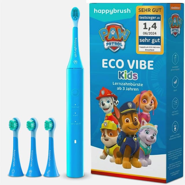 Detalle de happybrush® Elektrische Zahnbürste für Kinder „Die Höhle der Löwen“ – mit 4 Aufsteckbürsten und 4-Wochen-Akku