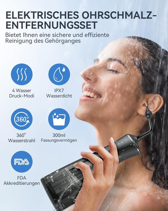 Detalle de SEEDEAR Ohrenschmalz Entferner – elektrischer Ohrenreiniger mit 4 Modi & IPX7 Ohrendusche Set