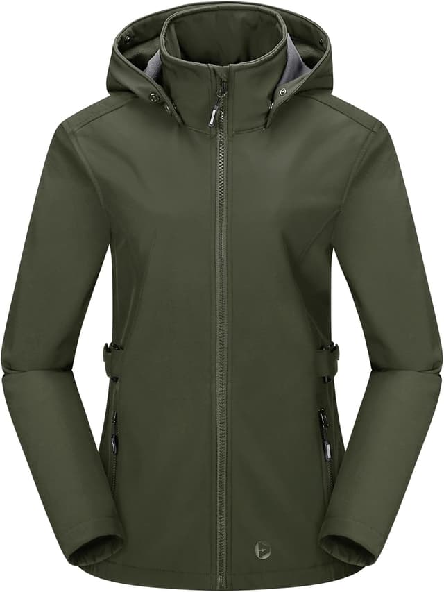 Detalle de Outdoor Ventures Damen Softshelljacke – kurze, gefütterte Regen- und Übergangsjacke mit abnehmbarer Kapuze