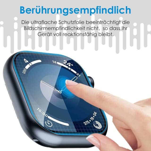 Detalle de UniqueMe Schutzfolie für Apple Watch Series 9/8/7 (45 mm) – 8 Stück, flexible TPU, blasenfreie Vollabdeckung
