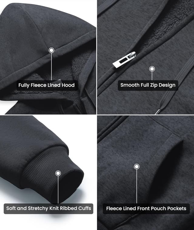 Thumbnail 4 de GEEK LIGHTING Hoodies for Men Heavyweight Sherpa Zip-up Sweatshirt