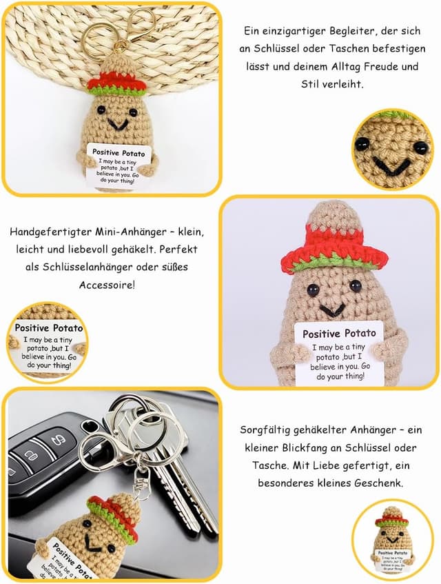 Detalle 2 de MLZTINGR handgefertigter mexikanische Kartoffel Schlüsselanhänger aus Baumwollgarn