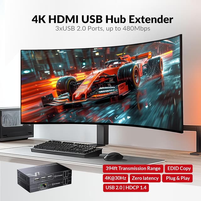 Detalle 2 de AV Access Extender HDMI KVM 4K con controllo USB over Cat5e/6 fino a 120 m e supporto 1080P@120Hz