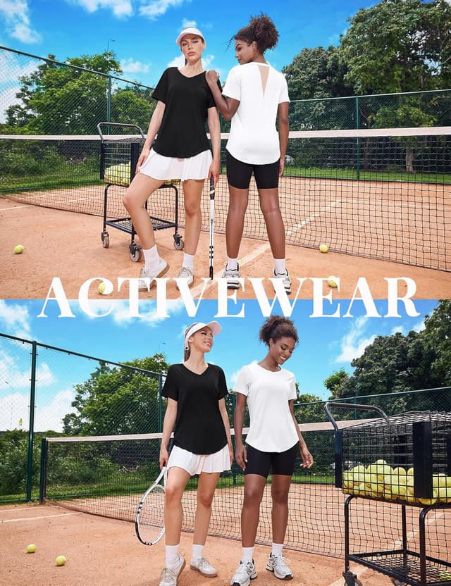 Detalle de Gyabnw maglietta sportiva donna con scollo a V, rete traspirante e tessuto ad asciugatura rapida