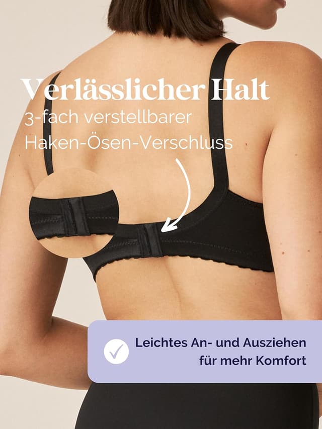 Detalle de Naturana® Minimizer BH ohne Bügel (Cup B–G) – optisch kleinere Cupgröße & bequeme, breite Träger