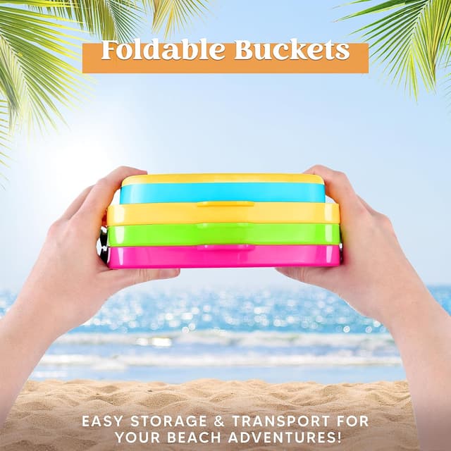 Detalle 2 de Sloosh 3‑Piece Foldable Buckets Set with 3 Shovels (Kids Beach & Sandbox Toys)