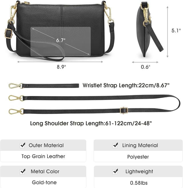 Detalle de Kattee Leather Crossbody Bags for Women – small double-zip crossbody shoulder bag