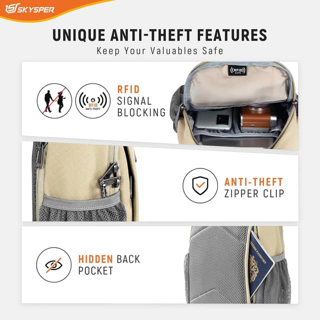 Detalle de SKYSPER Sling Bag RFID Cross Body Recycled Travel Daypack