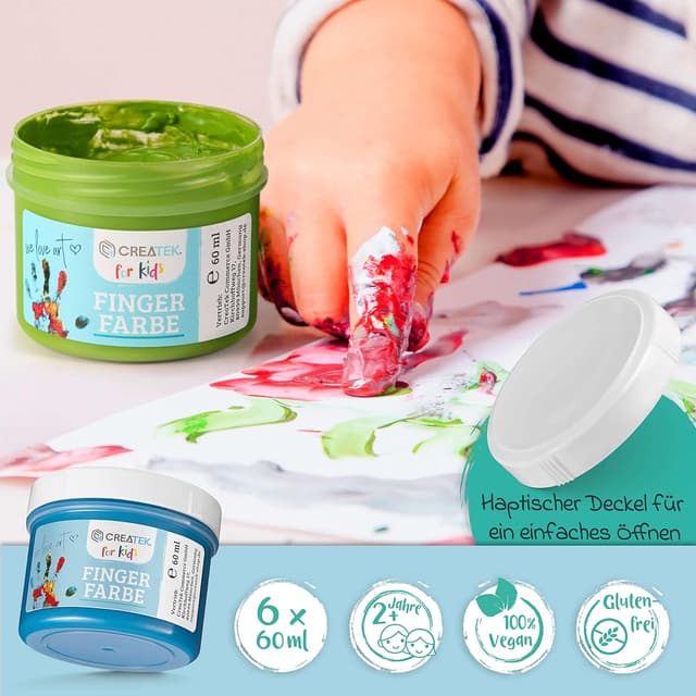 Detalle 2 de CreaTek Fingerfarben Kinder 6×60ml 🎨