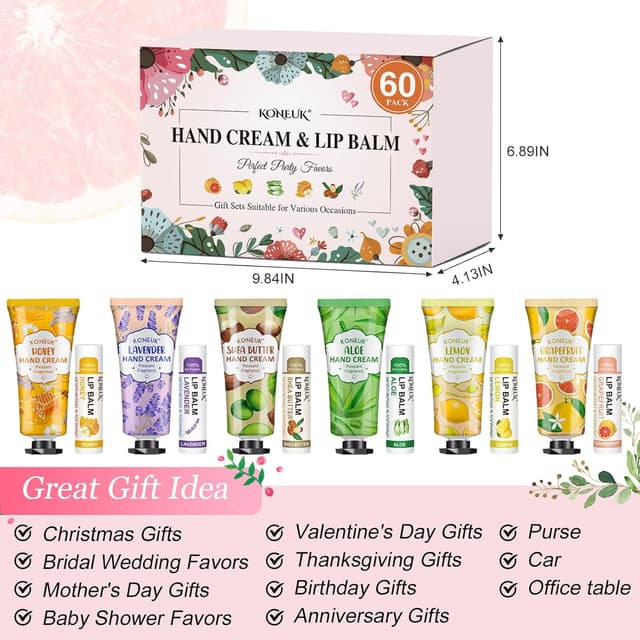 Detalle de 60-Pack Hand Cream and Lip Balm Bulk Gift Sets (Easter, Mother’s Day, Bridal Shower & More)