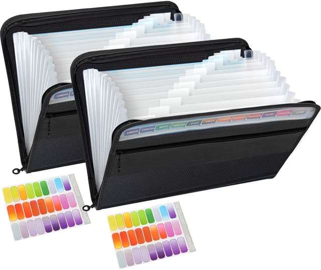 Detalle de TRANBO Dokumentenmappe A4 mit 13 Fächern und Reißverschluss (2er-Pack) – erweiterbar, schwarz