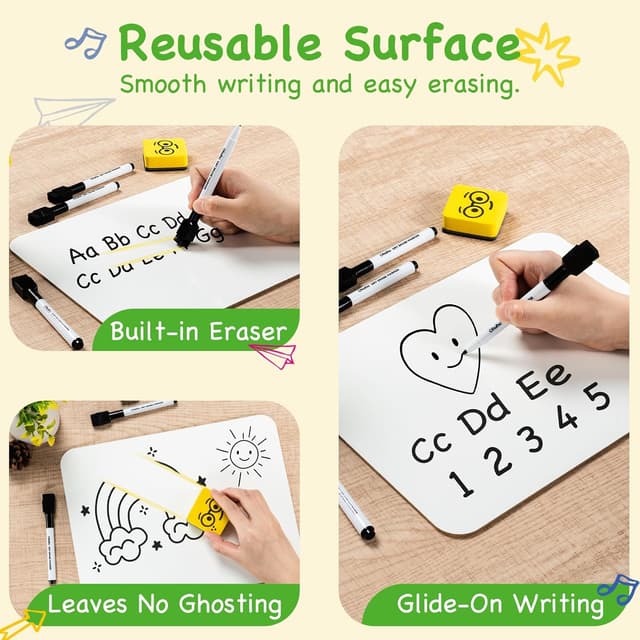 Detalle 2 de Ohuhu 30 Pack Mini Whiteboard A4 (22 x 30 cm) with 30 double-sided boards, 30 pens & 30 erasers