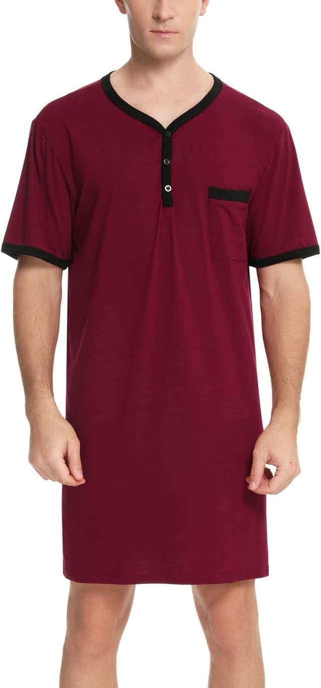 Thumbnail 6 de Enjoyoself Herren-Nachthemd aus Baumwolle (90% Baumwolle, 10% Elasthan) – kurzarm, knielang