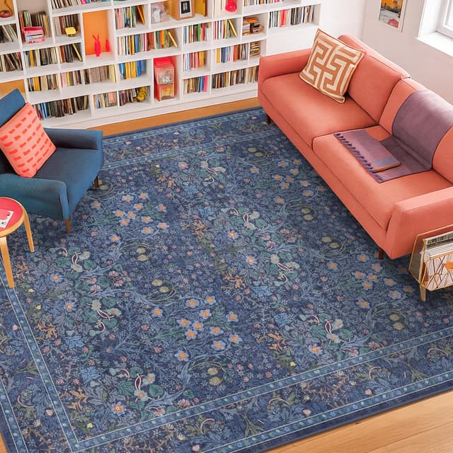 Imagen de 5x7 Dark Navy Blue Vintage Floral Area Rug 🏡 en OfertitasTOP