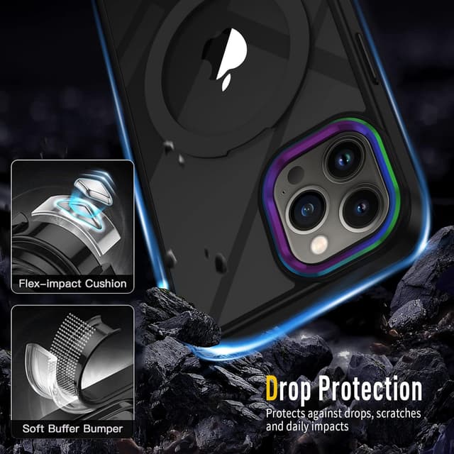 Detalle 2 de Coque XTCASE pour iPhone 15 Pro compatible MagSafe avec support magnétique et dos transparent noir