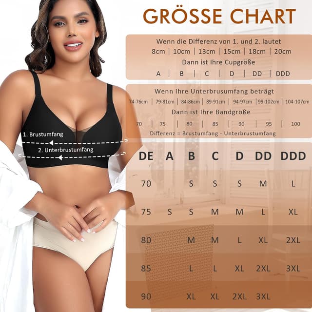 Detalle 2 de BH Damen Nahtloser Soft-BH ohne Bügel mit Gel-Silikon-Fixierung und tiefem V-Ausschnitt