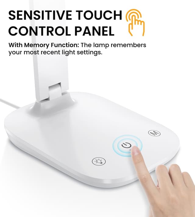 Detalle de Schreibtischlampe mit dimmbaren LED, 5 Farbmodi (2800–6000K) & USB-Ladung – Touch, Timer, für Kinder & Büro