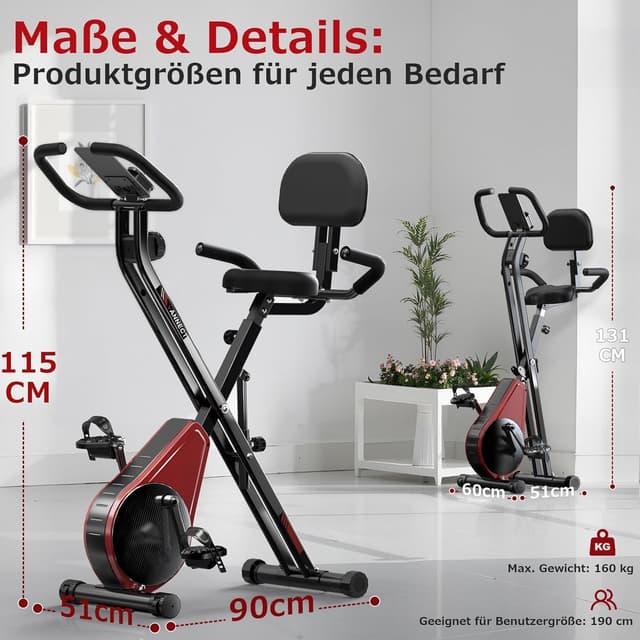 Detalle de vannect Heimtrainer Fahrrad klappbar mit 16 Stufen Magnetwiderstand, Pulssensor & LCD