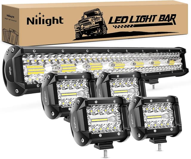 Detalle de Nilight 20 Inch 420W Triple Row Combo Flood/Spot LED Light Bar with 4x 60W Pods (IP67, 2-Year Warranty) – ZH415