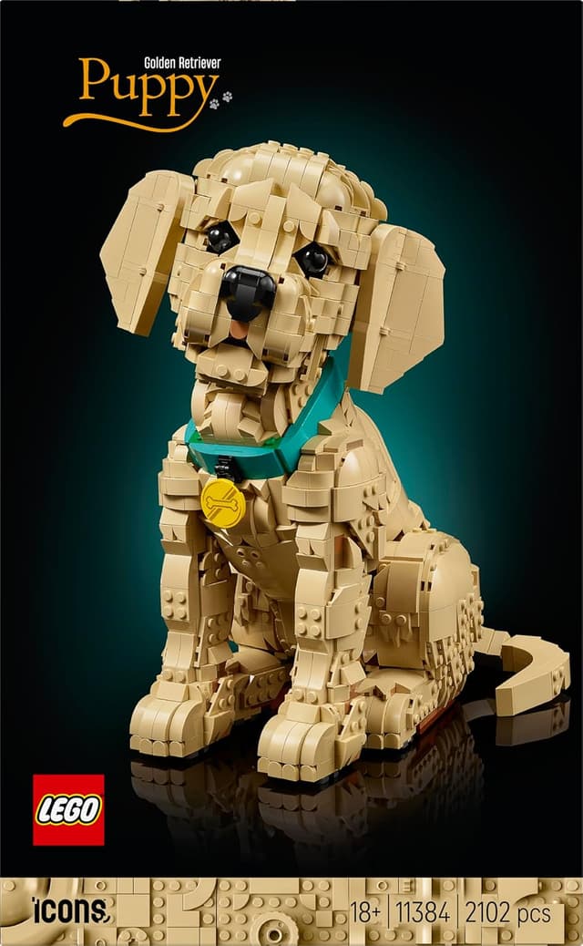 Detalle de LEGO Icons 11384 Golden Retriever Welpe – 3D-Modellbau für Erwachsene mit beweglichen Teilen
