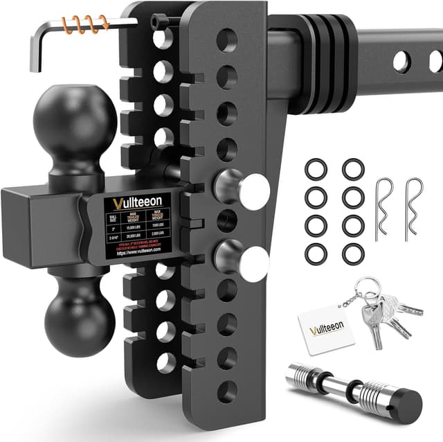 Detalle de 2026 Vullteeon Adjustable Trailer Hitch (8-Inch Drop) for 2-Inch Receiver — Dual Ball Mount, 20,000 lbs GTW