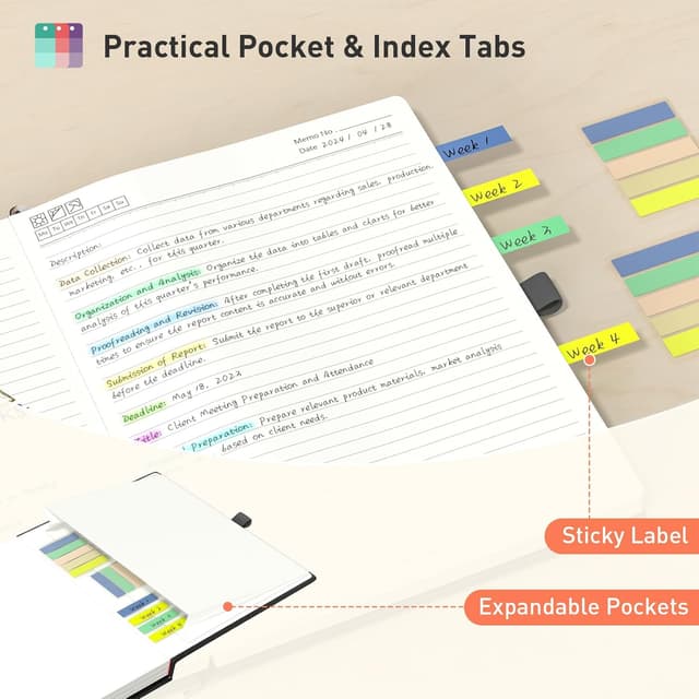 Detalle de Smarpau Lined Journal Notebook (Large A4, Thick Hardcover, 320 Pages) – Black lined notebook with 100gsm paper