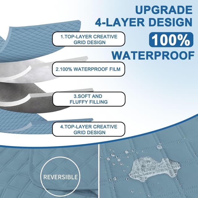 Detalle 2 de YSTELLAA copridivano impermeabile 2 posti con penisola, angolare reversibile destra/sinistra, blu chiaro (L 210 cm)