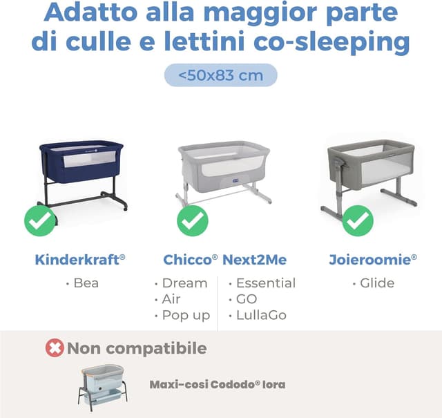 Detalle de Dreamzie set 3 in 1 per culla neonato: 2 lenzuola 50x83 cm + 1 coprimaterasso impermeabile