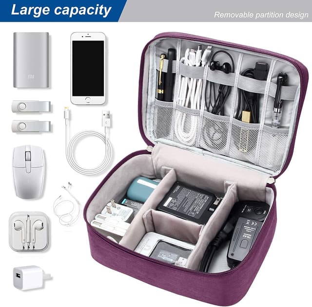 Detalle de ACOPTON Electronic Organizer – portable waterproof travel bag for iPad, cables, chargers and power banks (Purple)