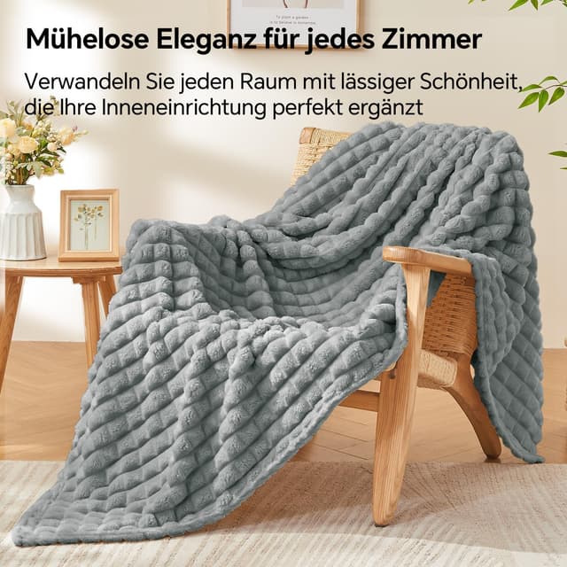 Detalle de BEDELITE Kuscheldecke Flauschig 150x200 (weiches XL Flanell) – grau Karo als Couch-Überwurf