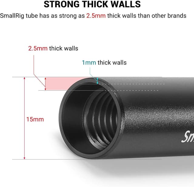 Detalle de SMALLRIG 1053: 2x 15-mm-Rod aus schwarzer Aluminiumlegierung, 30 cm (12 Zoll) – M12-Innengewinde