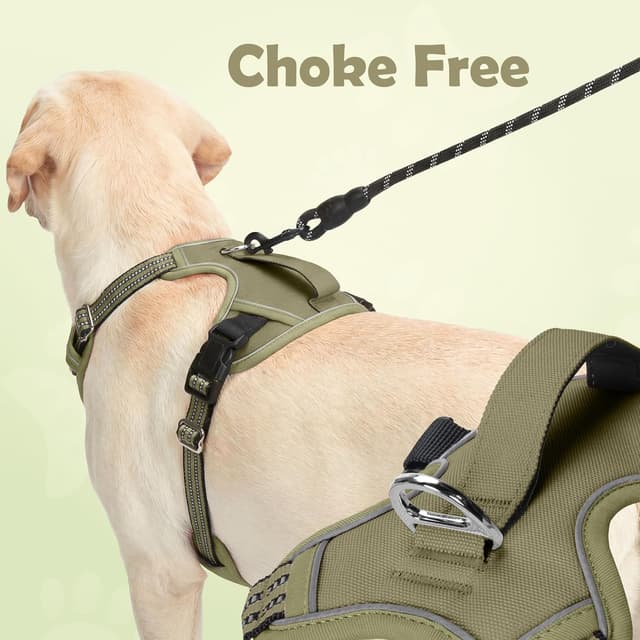 Detalle 2 de Funfox Dog Harness Small (Army Green) – No Pull Puppy Vest with Vertical Handle, Reflective Strips & Adjustable Fit