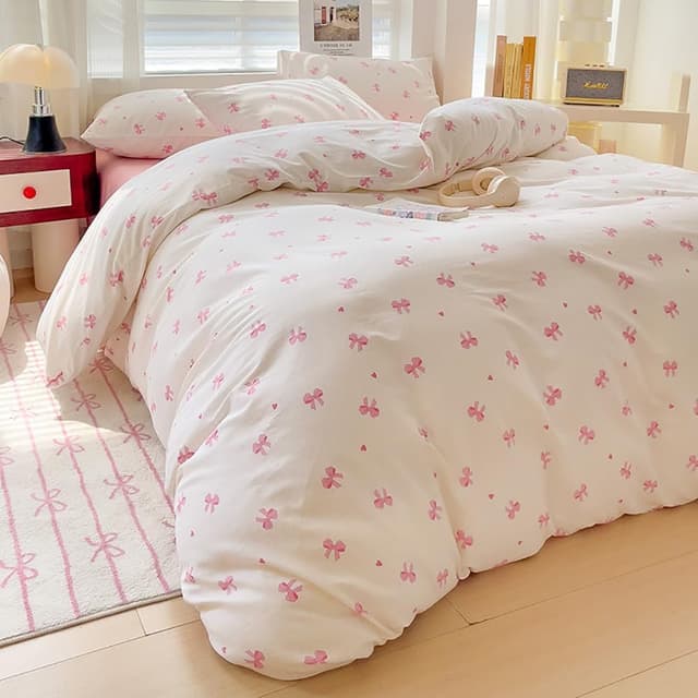 Thumbnail 3 de Covebett Bettwäsche 135x200 Mädchen Weiß Rosa Schleifen